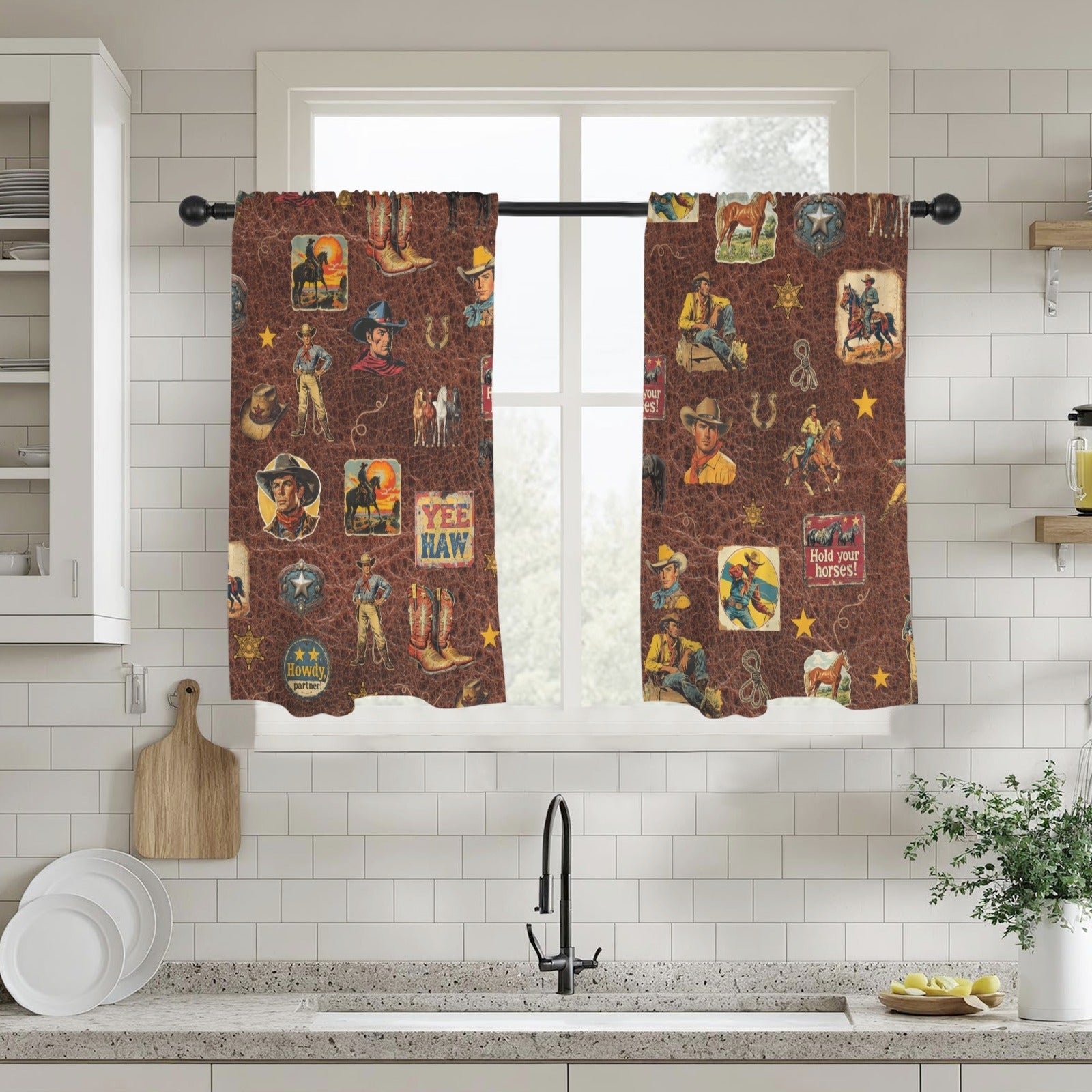 Baha Ranch Vintage Cowboy Collage Western Curtains 28" x 40" Made in America by Baha Ranch Western Wear