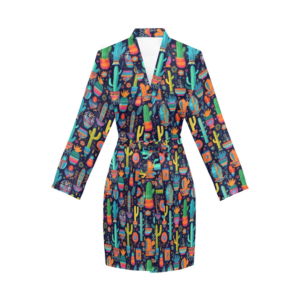 Baha Ranch Crazy Cactus Lady Women's Long Sleeve Belted Satin Feel Dressing Lounge Robe by Baha Ranch Western Wear -...