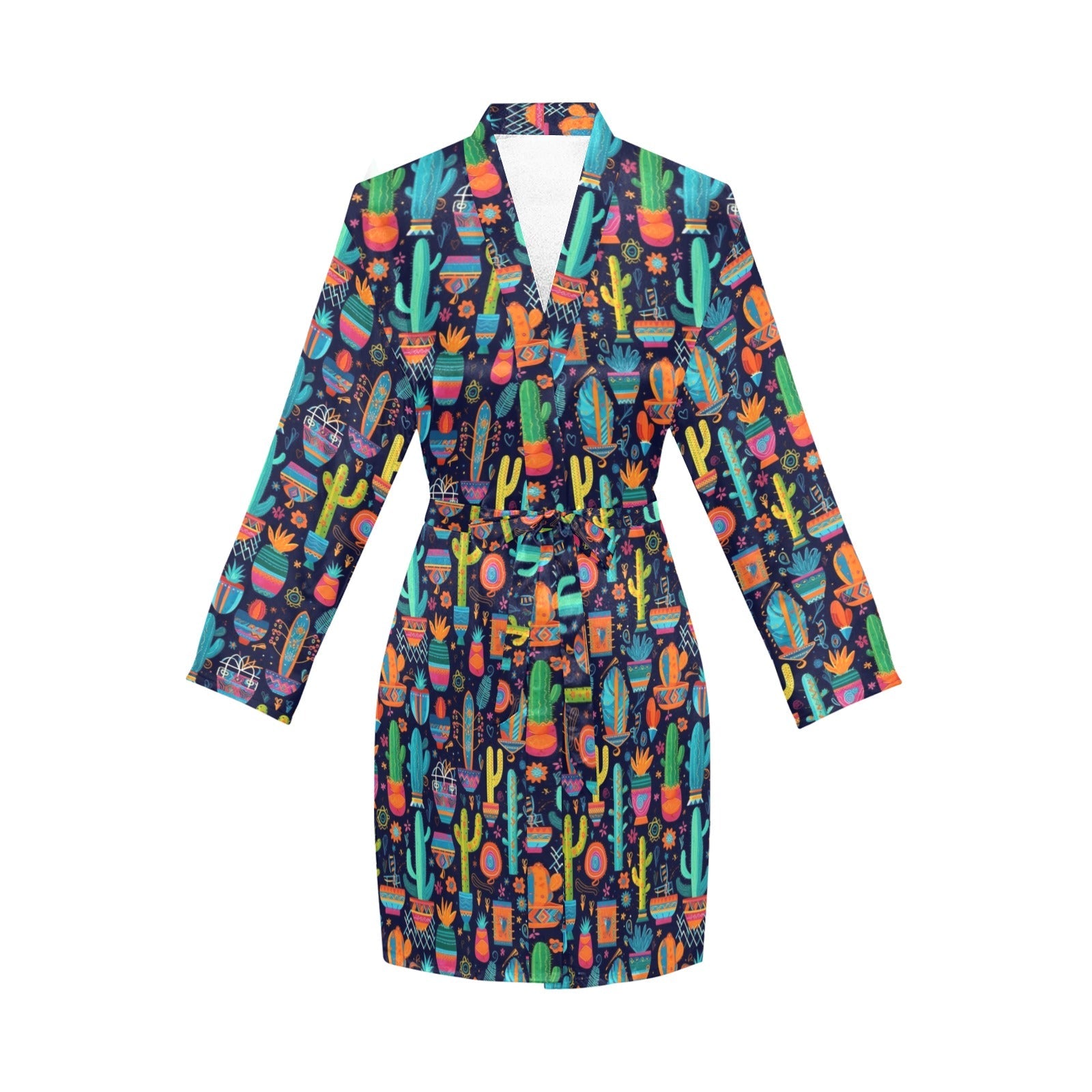 Baha Ranch Crazy Cactus Lady Women's Long Sleeve Belted Satin Feel Dressing Lounge Robe by Baha Ranch Western Wear -...