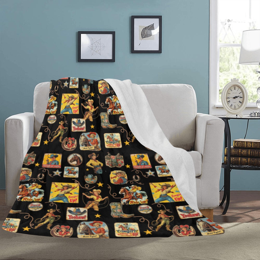 Baha Ranch Vintage Cowgirl Collage Micro Fleece Throw Blanket 60" x 80" Made in America by Baha Ranch Western Wear -...