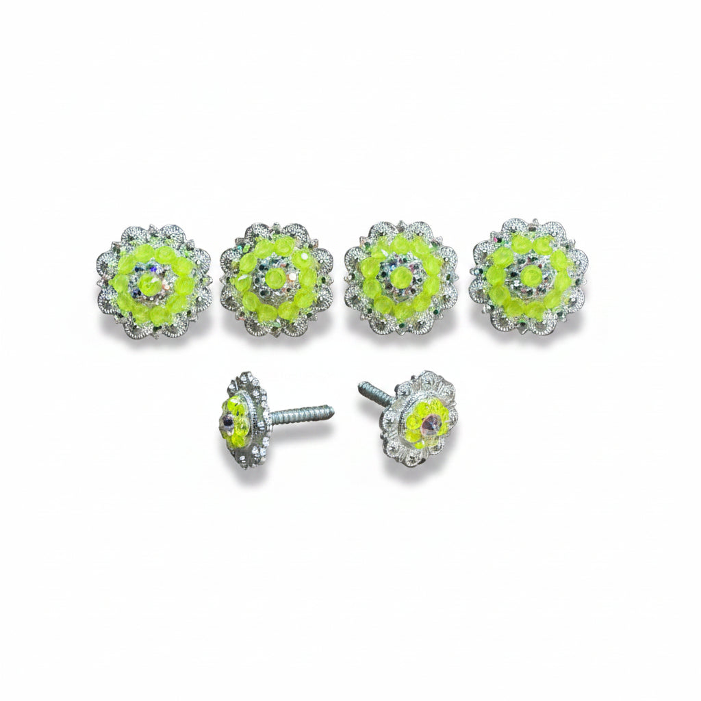 Bright Silver Neon Yellow & AB Saddle Conchos — view 2