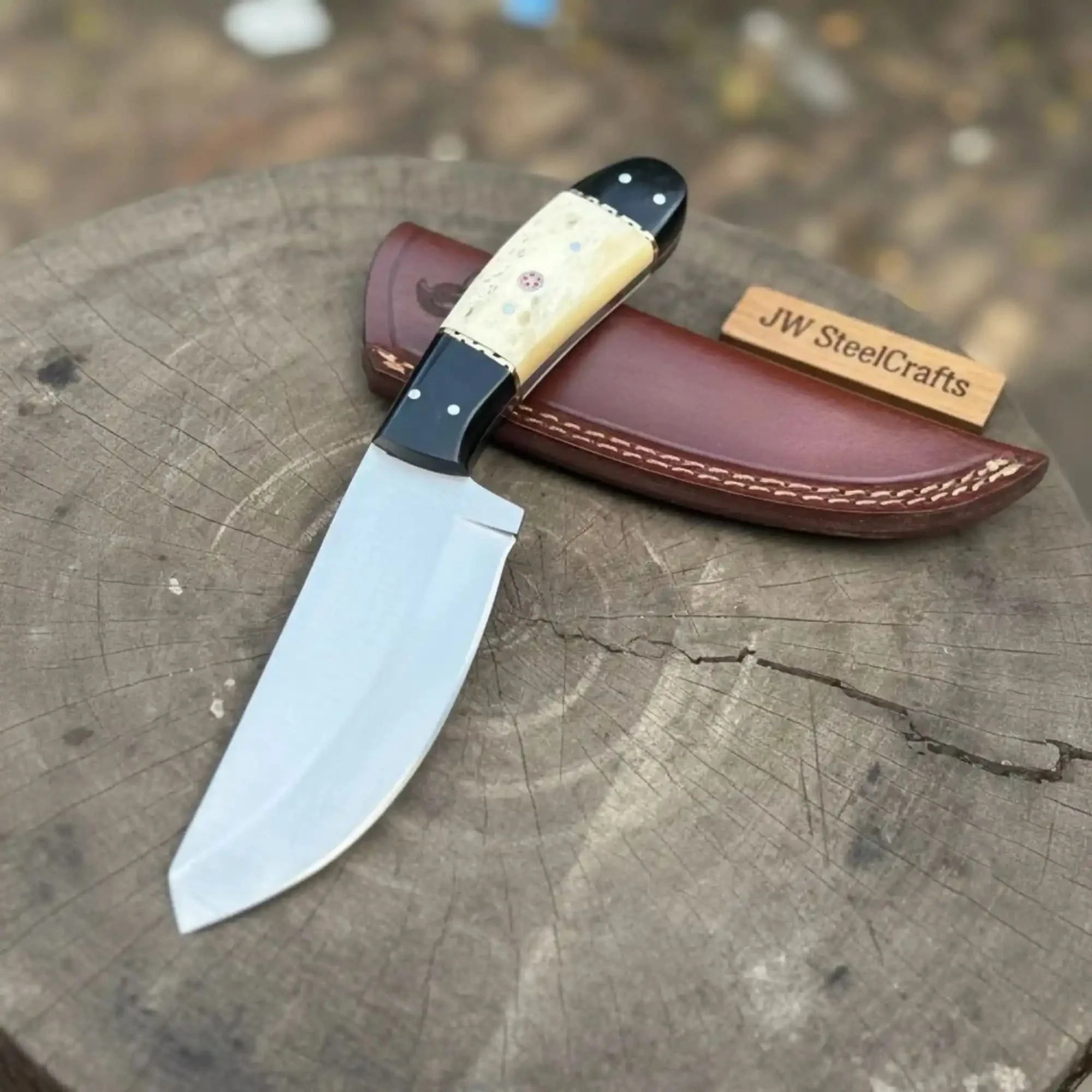 Handmade Drop Point Knife High Carbon Steel Camel Bone & Epoxy Resin Handle