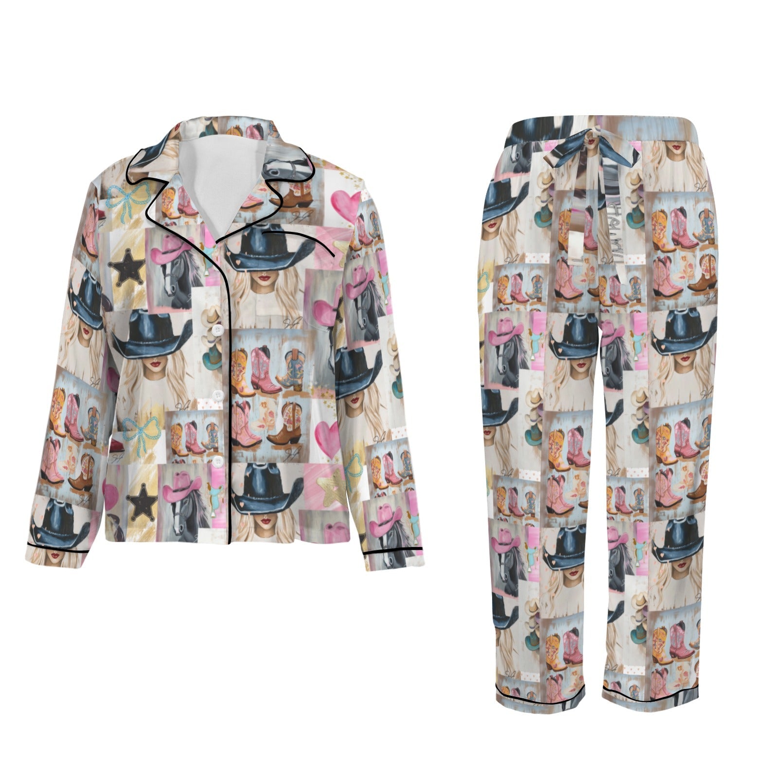 Baha Ranch Danilo Painted Cowgirl Western Satin Long Pajama Set by Baha Ranch Western Wear - product image 4