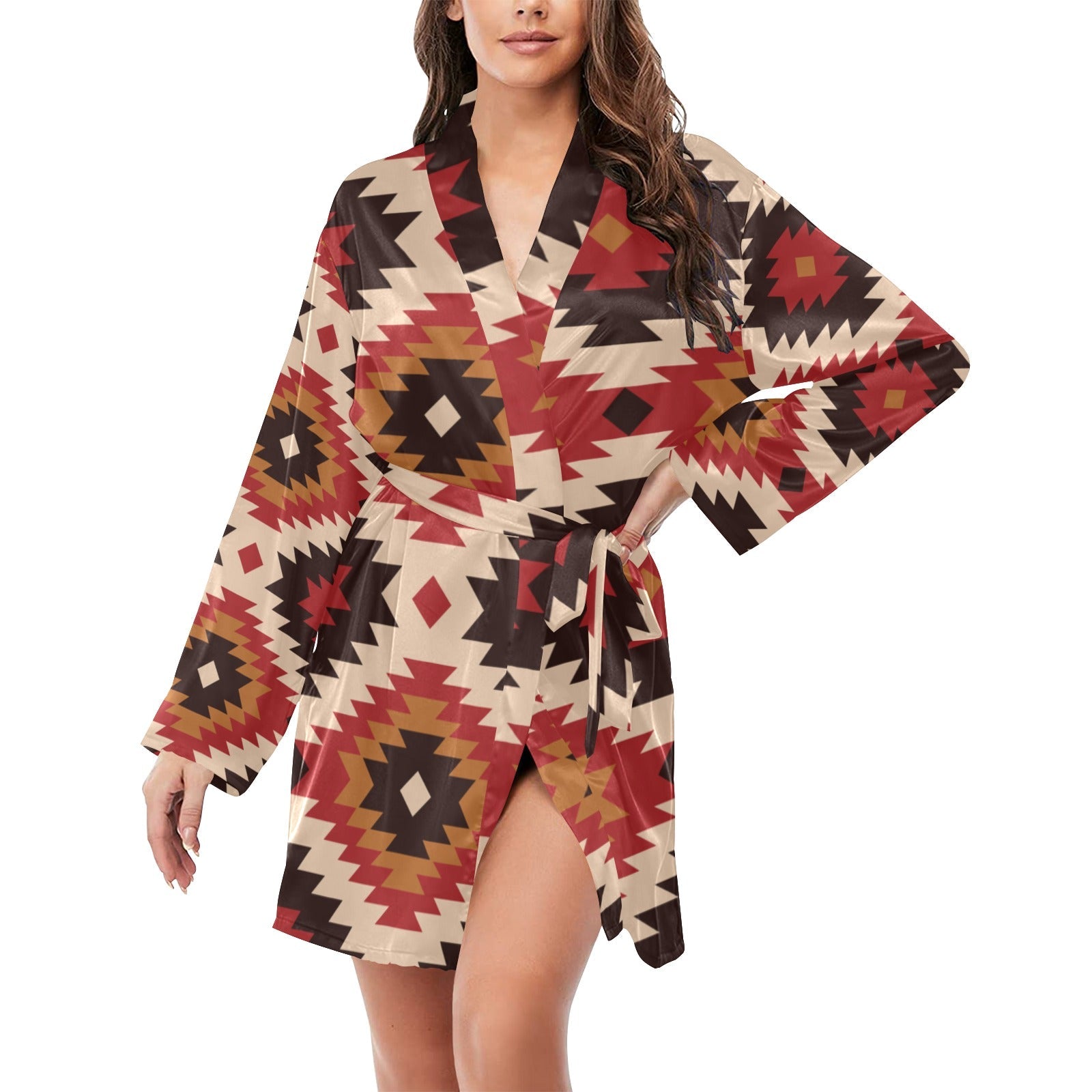 Baha Ranch Colores de Mexico Santa Fe Aztec Women's Belted Satin Feel Dressing Lounge Robe by Baha Ranch Western Wear