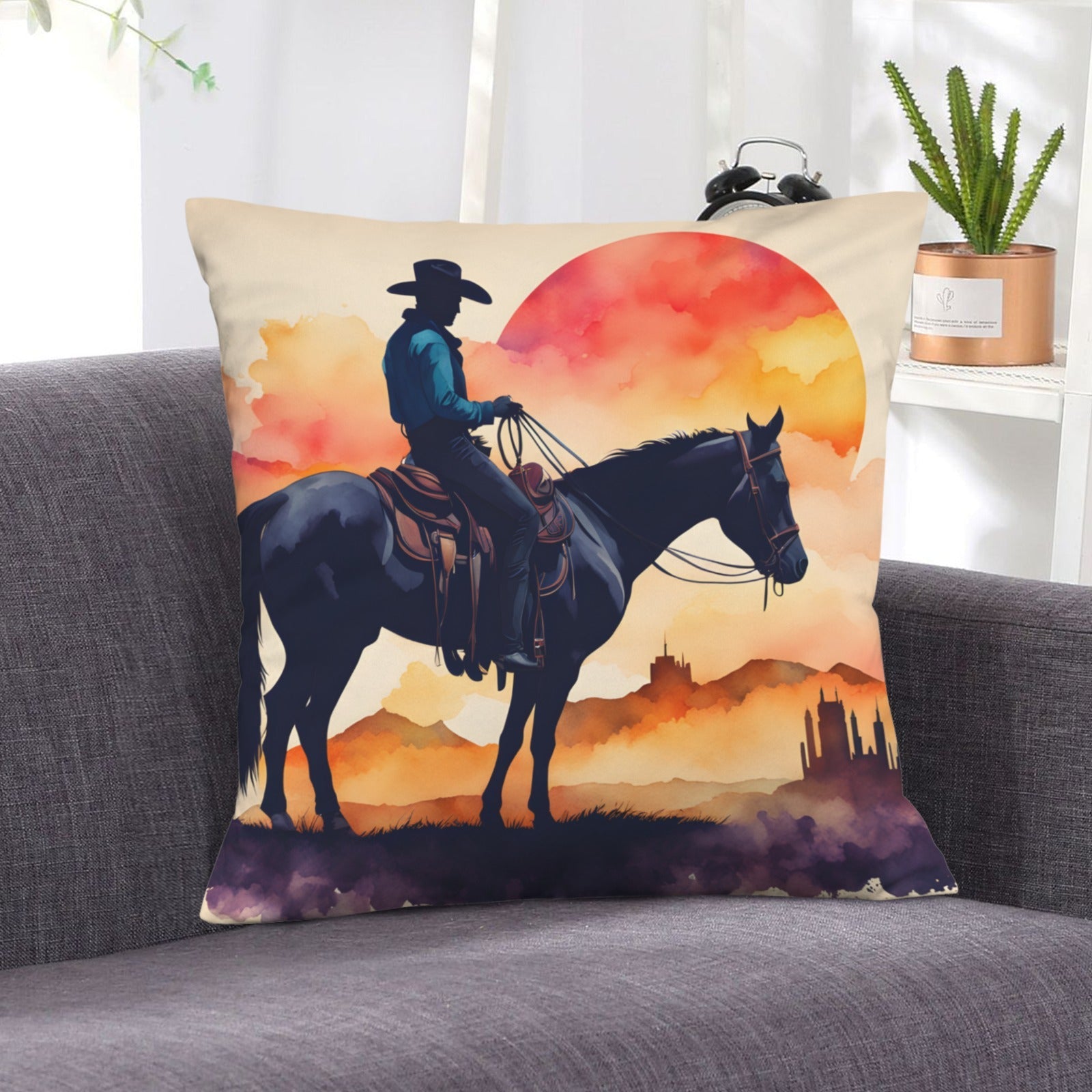 Baha Ranch Velvety Soft Watercolor Desert Cowboy Pillow Cover Made in America by Baha Ranch Western Wear - product image 2