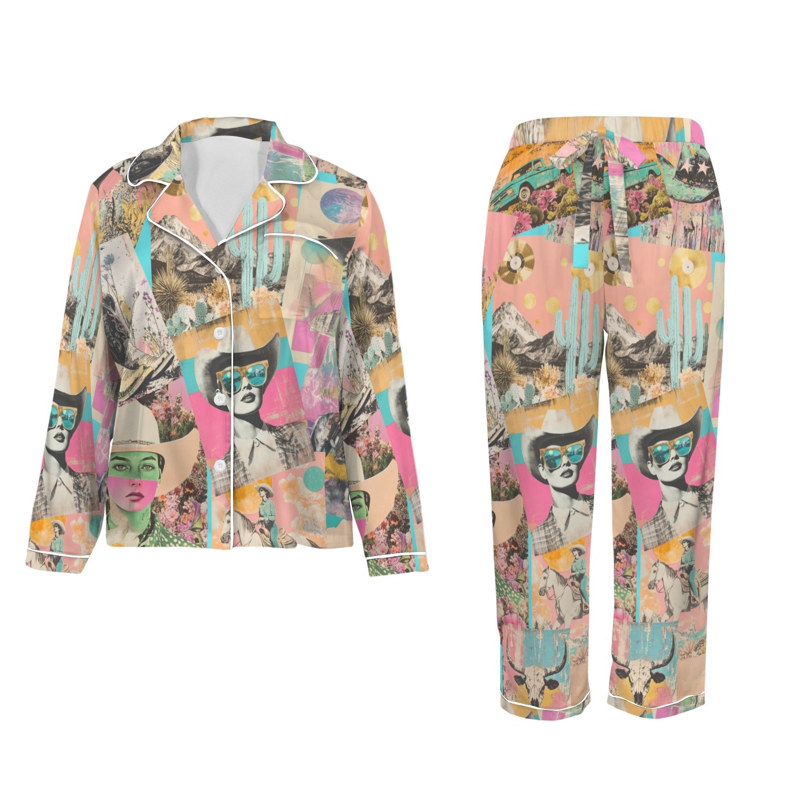 Baha Ranch Pop Western Collage Cowgirl Satin Pajamas by Baha Ranch Western Wear - product image 4