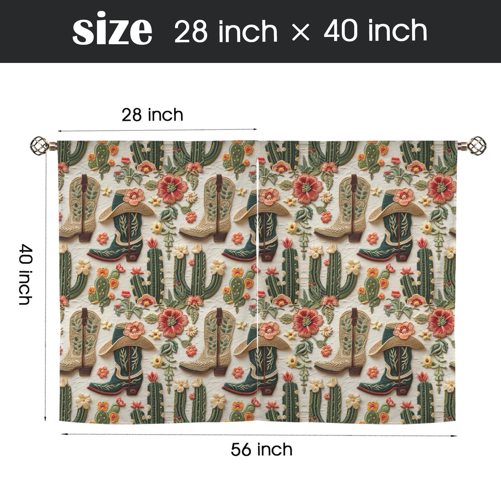 Baha Ranch Cactus and Boots Curtains 28"x40" (2-Piece) Made in America by Baha Ranch Western Wear - product image 3
