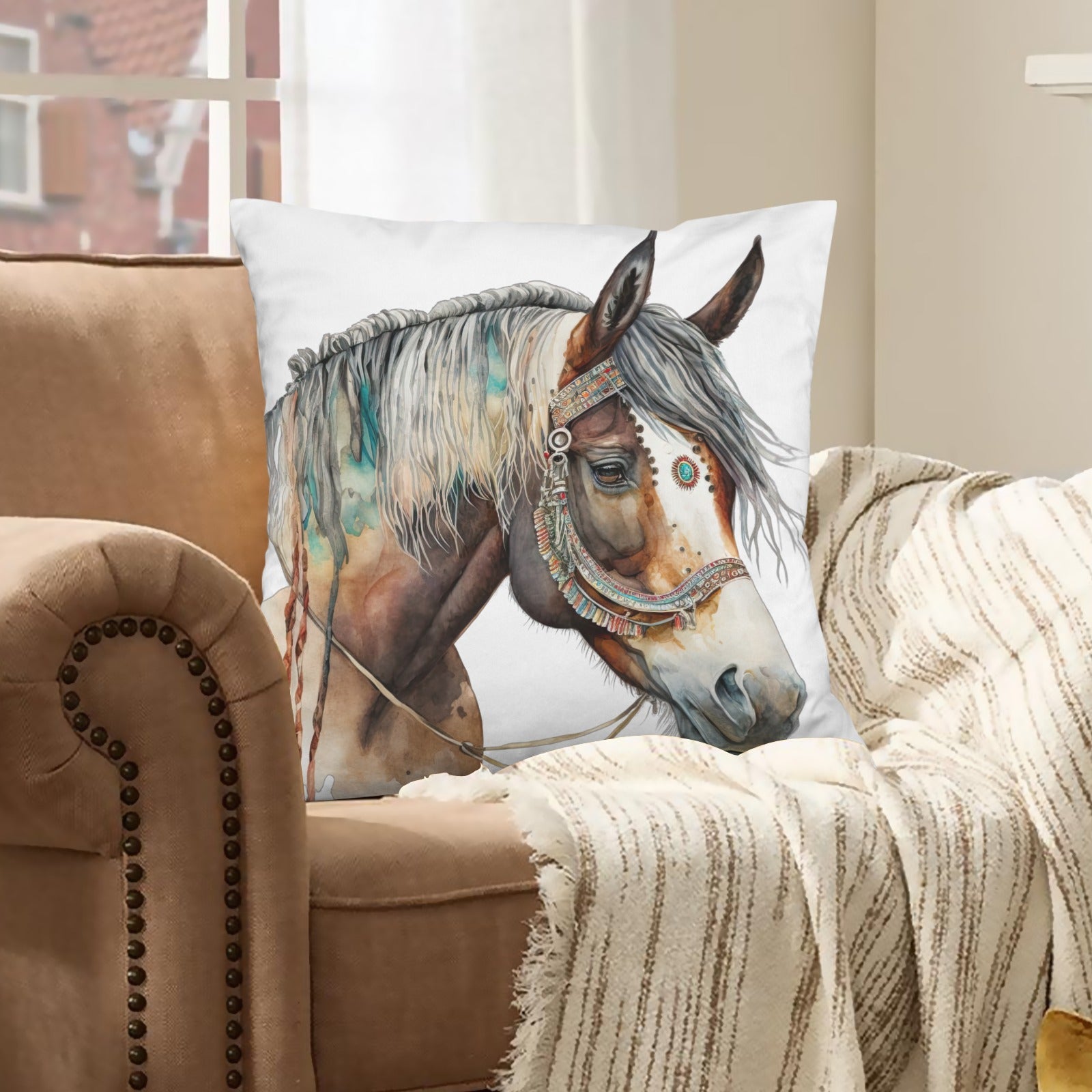 Baha Ranch Fancy Horse on White Velvety Soft Pillow Case Made in America by Baha Ranch Western Wear - product image 3