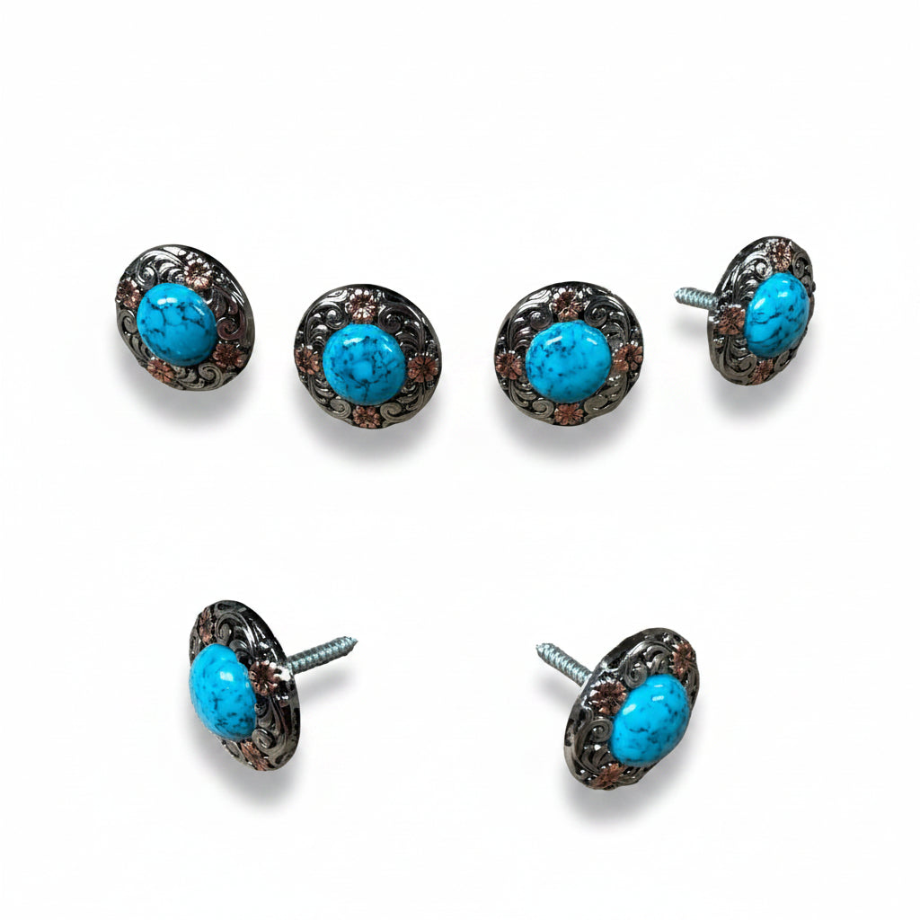 Antique Silver and Copper Turquoise Saddle Set SSW222L — view 2