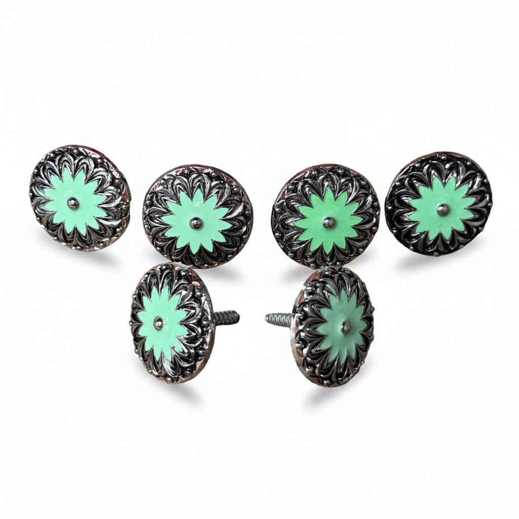 Copper & Antique Silver Turquoise Flower Saddle Set SSW122 — view 2