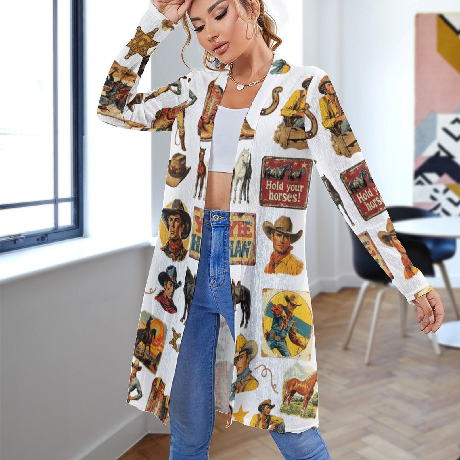Baha Ranch Vintage Cowboy Collage Western Lightweight Cardigan by Baha Ranch Western Wear - product image 6