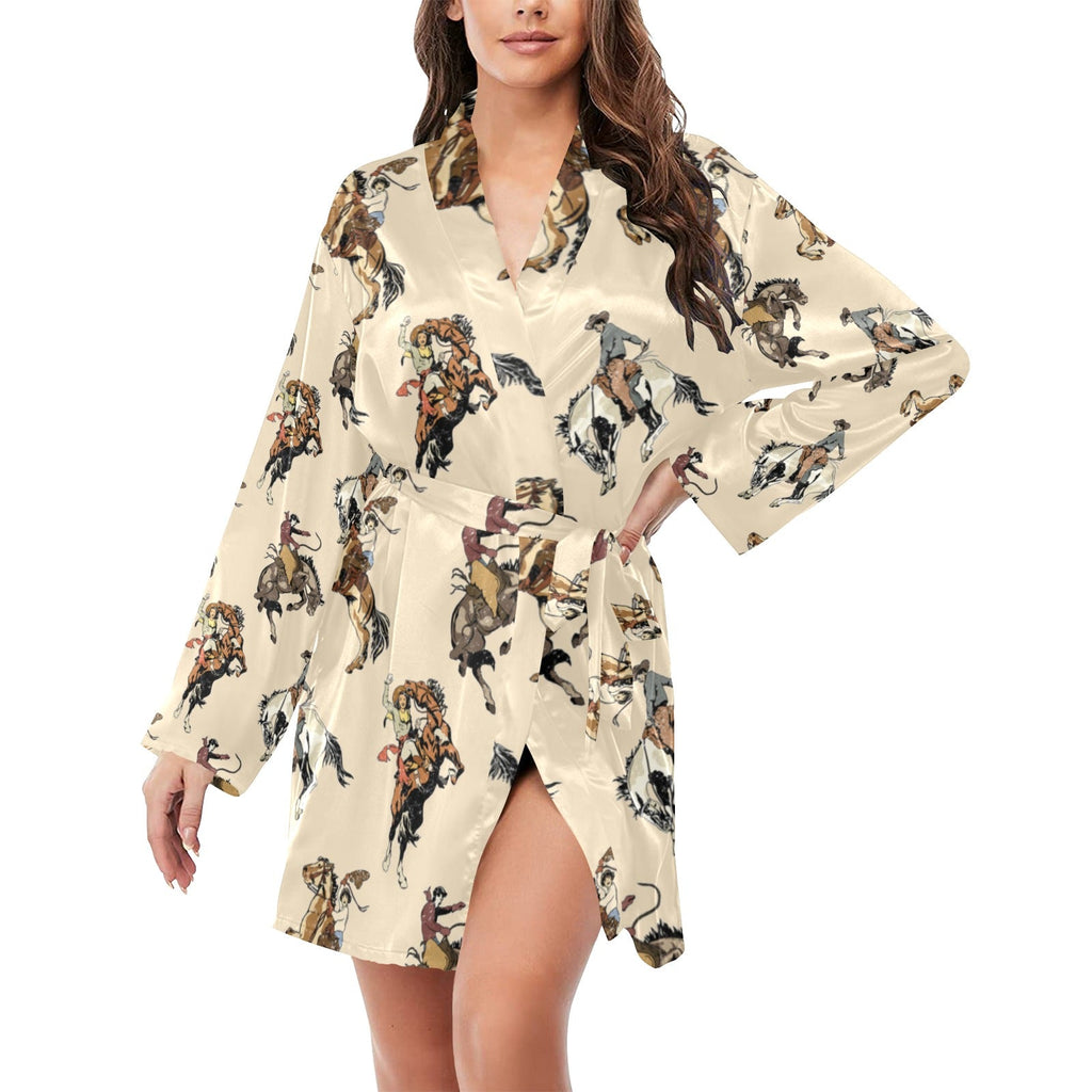 Baha Ranch Vintage Cowgirl Women's Long Sleeve Belted Satin Feel Dressing Lounge Robe by Baha Ranch Western Wear -...