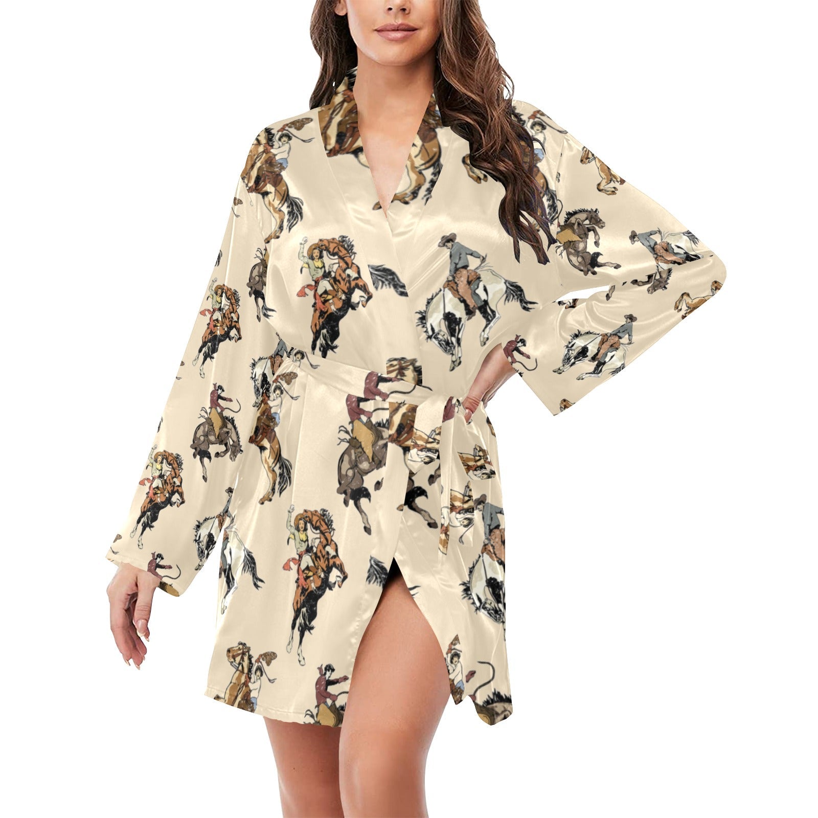 Baha Ranch Vintage Cowgirl Women's Long Sleeve Belted Satin Feel Dressing Lounge Robe by Baha Ranch Western Wear -...