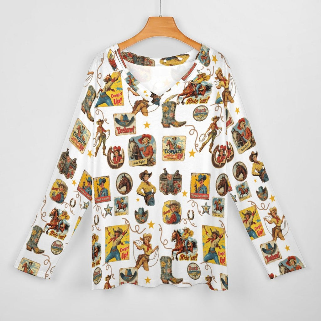 Baha Ranch Vintage Cowgirl Collage Western Print Long Sleeve Top by Baha Ranch Western Wear - product image 2