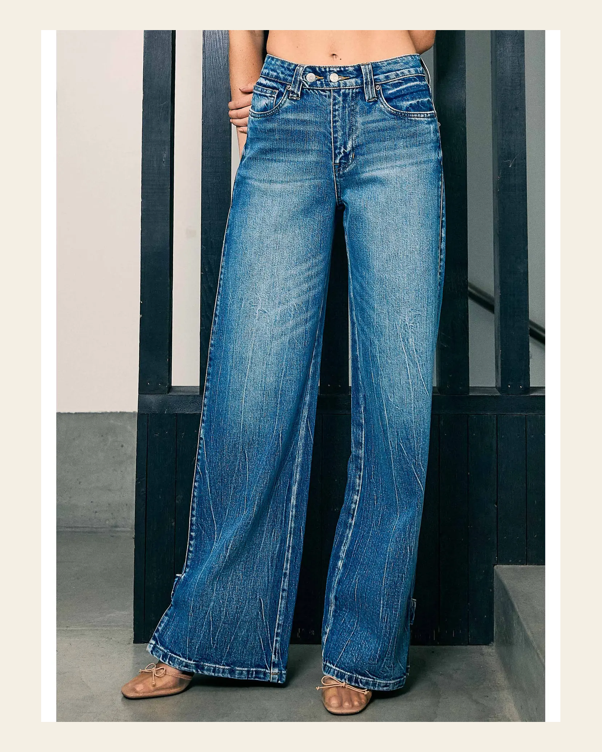 Dakota Palazzo Wide Leg Denim | Jeans on a warm cream background