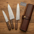 3-Piece Damascus Kitchen Knife Set — Bread, Chef & Paring Knives with Rosewood Handles