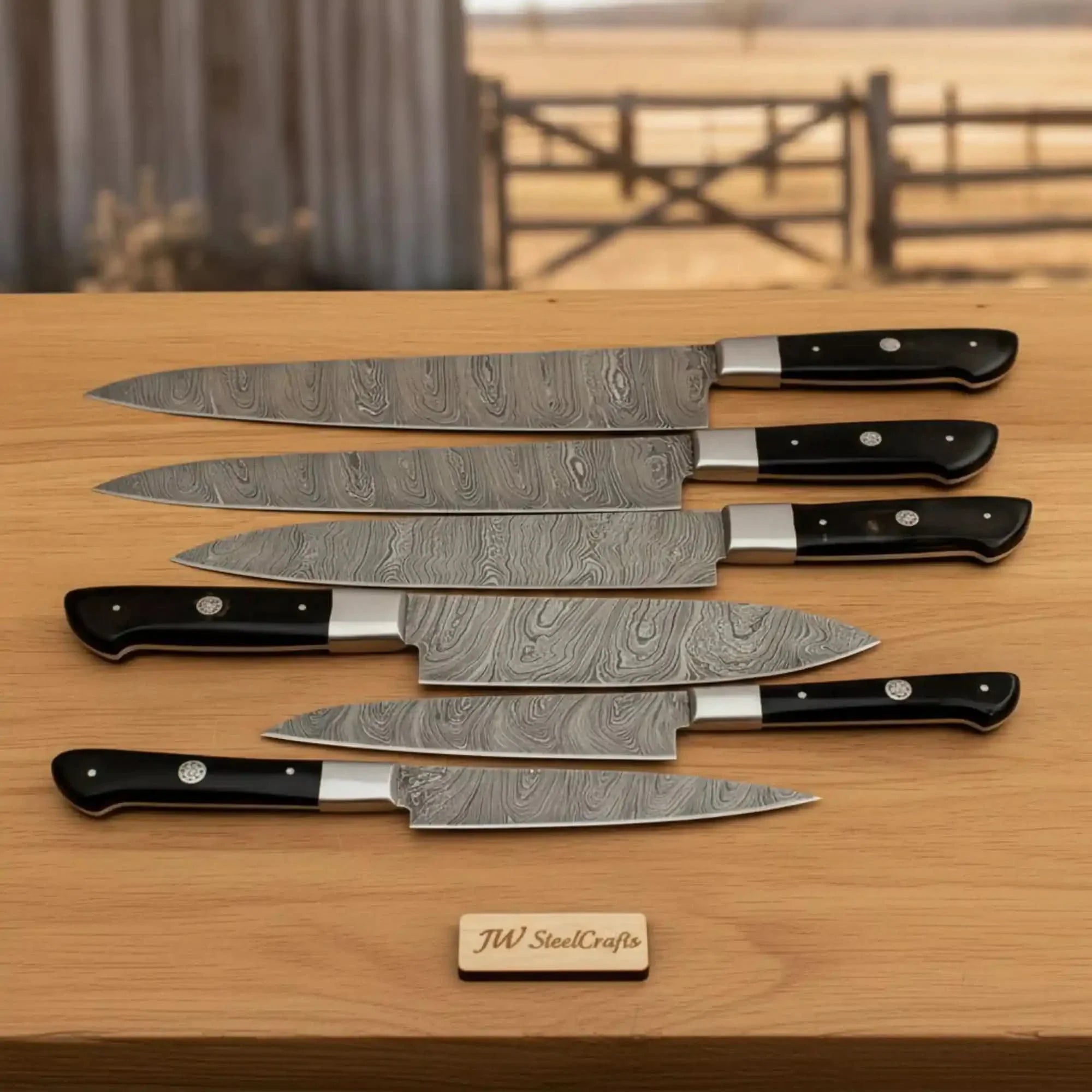 6-Piece Damascus Carving & Chef Knife Set with Black Resin Handle