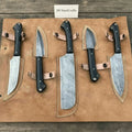 4-Piece Damascus Chef and Utility Knife Set with Black Resin Handles & Swirl Damascus Blades