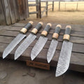 Hand Forged 5-Piece Damascus Chef Knife Set — Olive Wood & Black Resin Handles