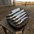 5-Piece Damascus Chef Knife Set – Camel Bone and Black Micarta Handles