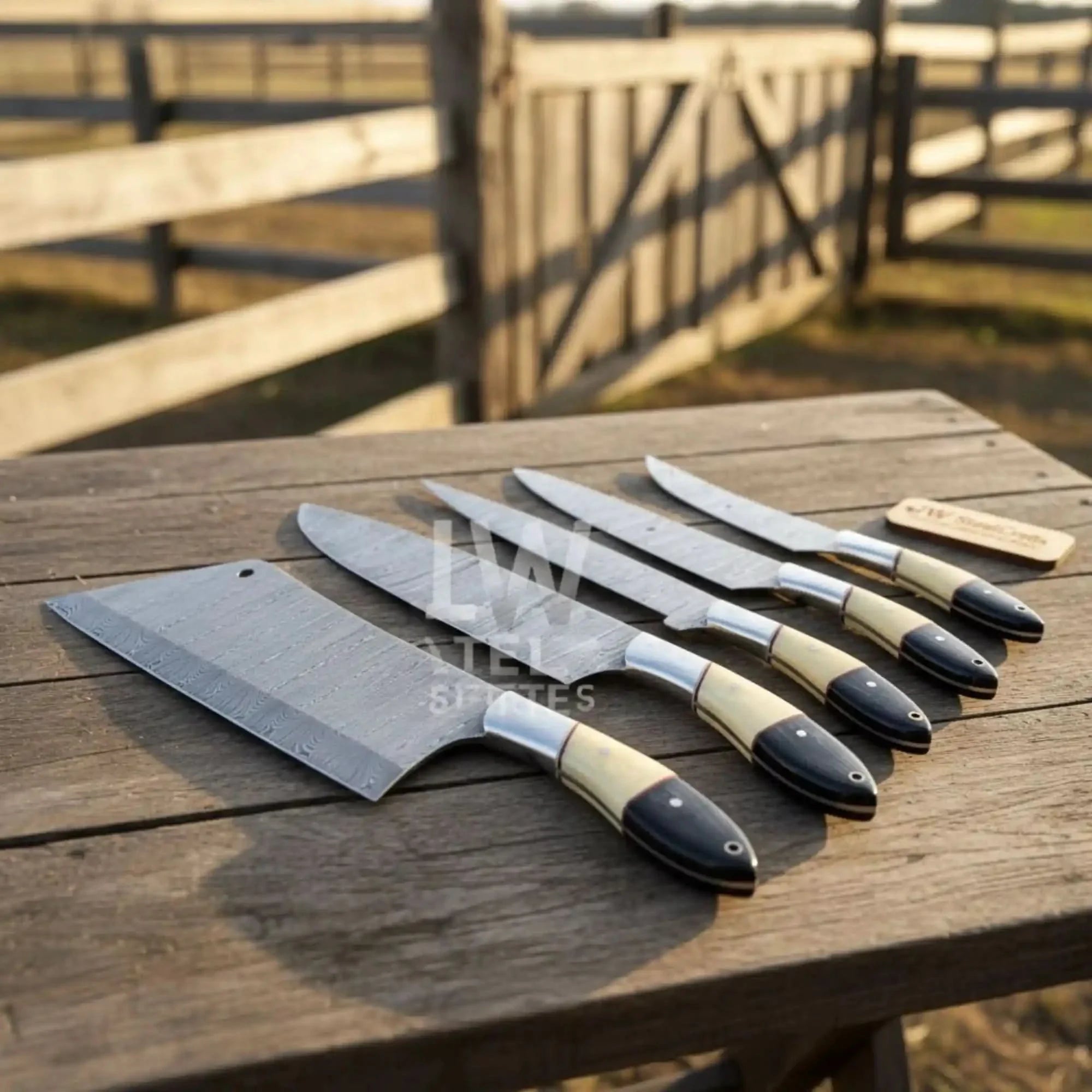 5-Piece Handmade Damascus Chef Knife Set with Wood and Resin Handles