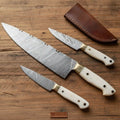 Damascus Chinese Cleaver and Chef Knife Set with White Resin Handles