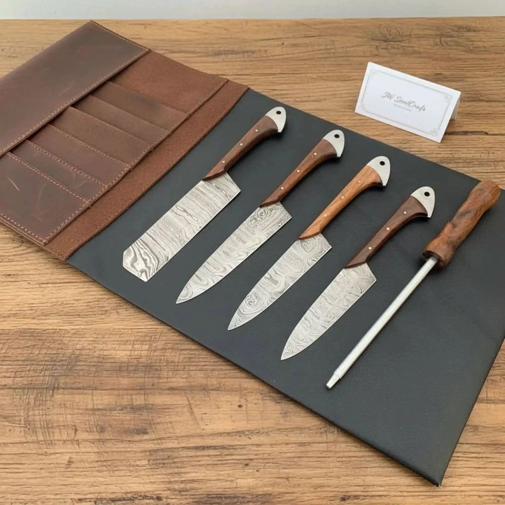 4-Piece Damascus Cutlery Knife Set - Wood Grain Damascus Blades
