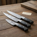 3-Piece Damascus Gyuto Chef Knife Set with Black Pakka Wood Handles
