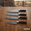 4-Piece Damascus Japanese Knife Quartet with Black Pakka Wood Handles