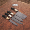 Handmade Damascus Steel Chef Knife Set with Bone & Wood Handle, 4-Piece Kitchen Cutlery Collection