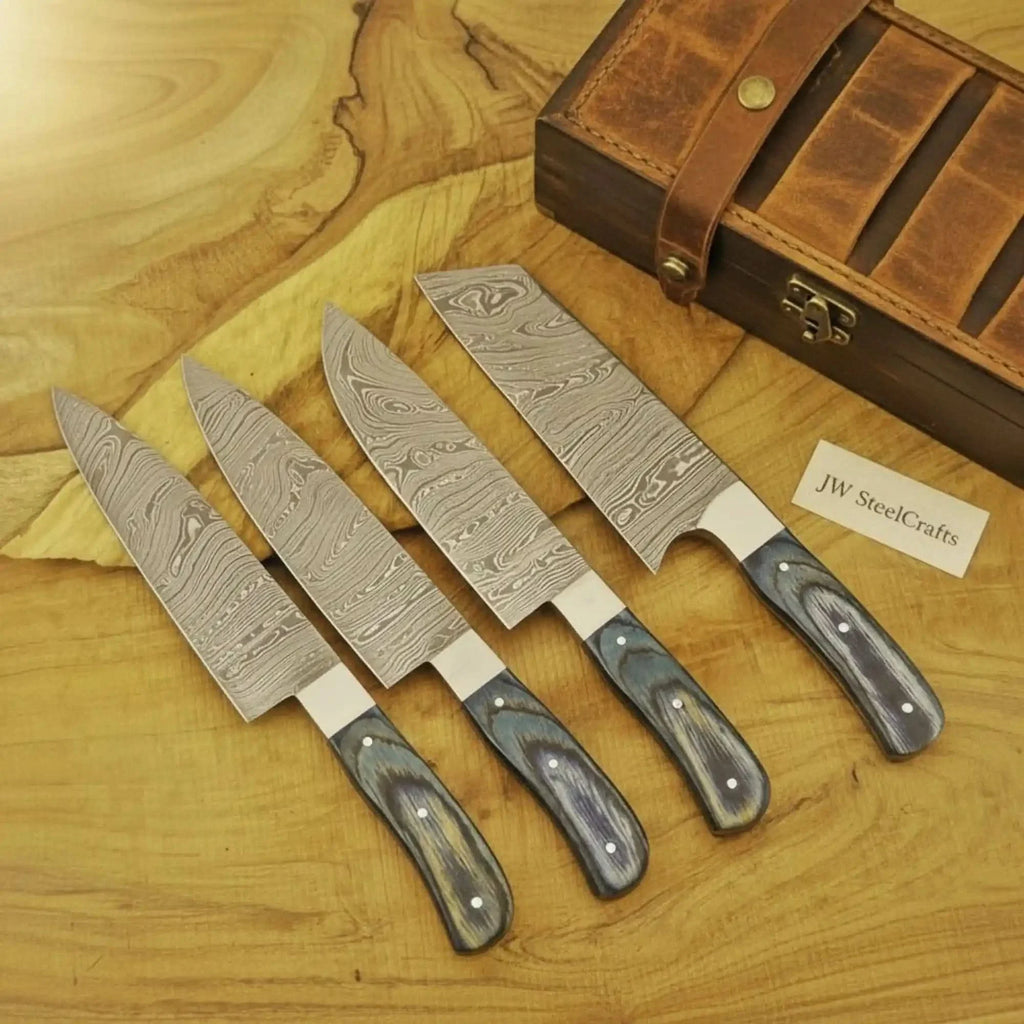 5-Piece Damascus Japanese-Style Knife Set — Chef, Santoku, Utility, Nakiri, Paring Blades