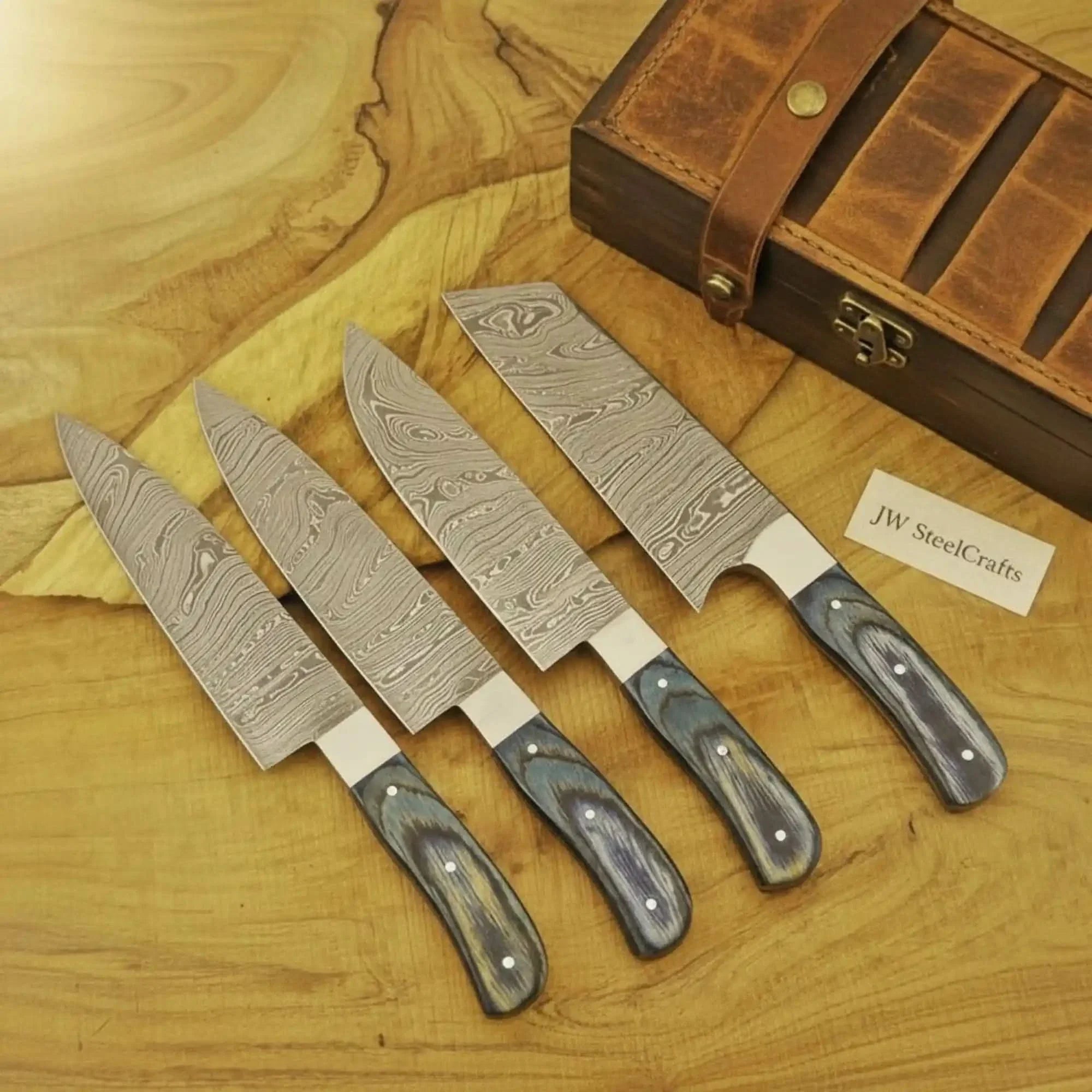 5-Piece Damascus Japanese-Style Knife Set — Chef, Santoku, Utility, Nakiri, Paring Blades