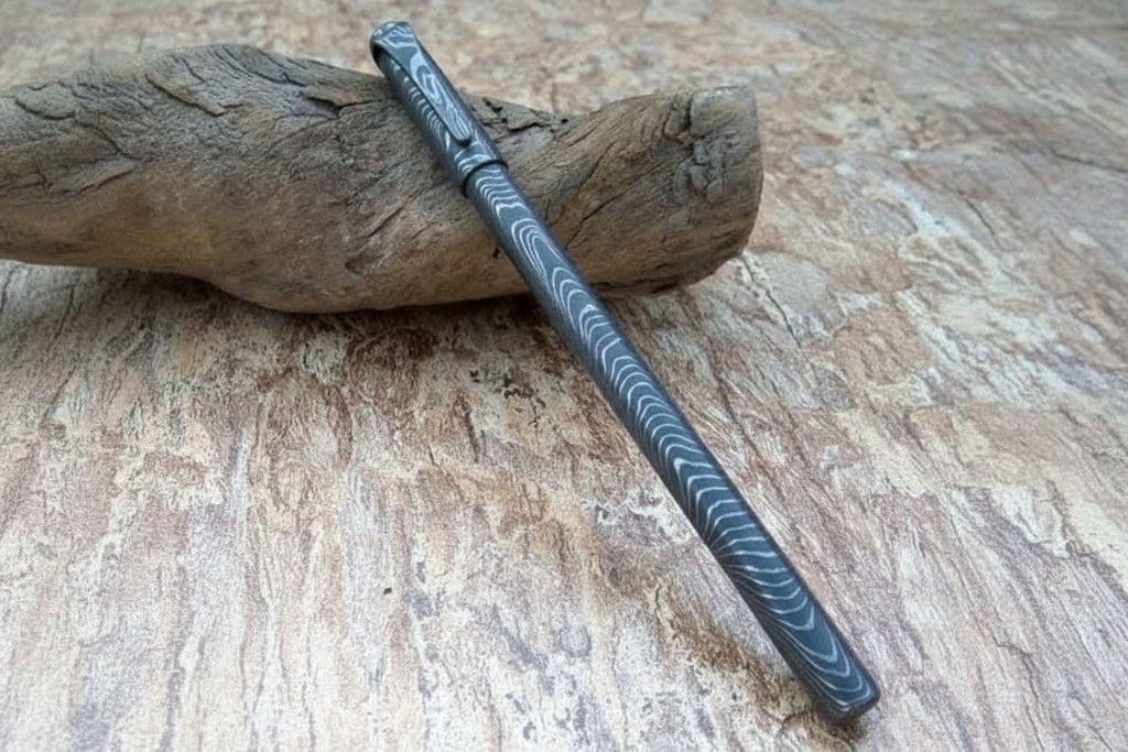 Riverflow Damascus Ballpoint Pen with Tapered Steel Tip