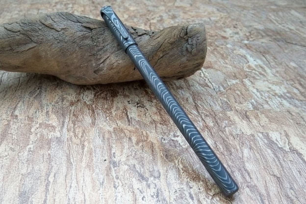 Riverflow Damascus Ballpoint Pen with Tapered Steel Tip