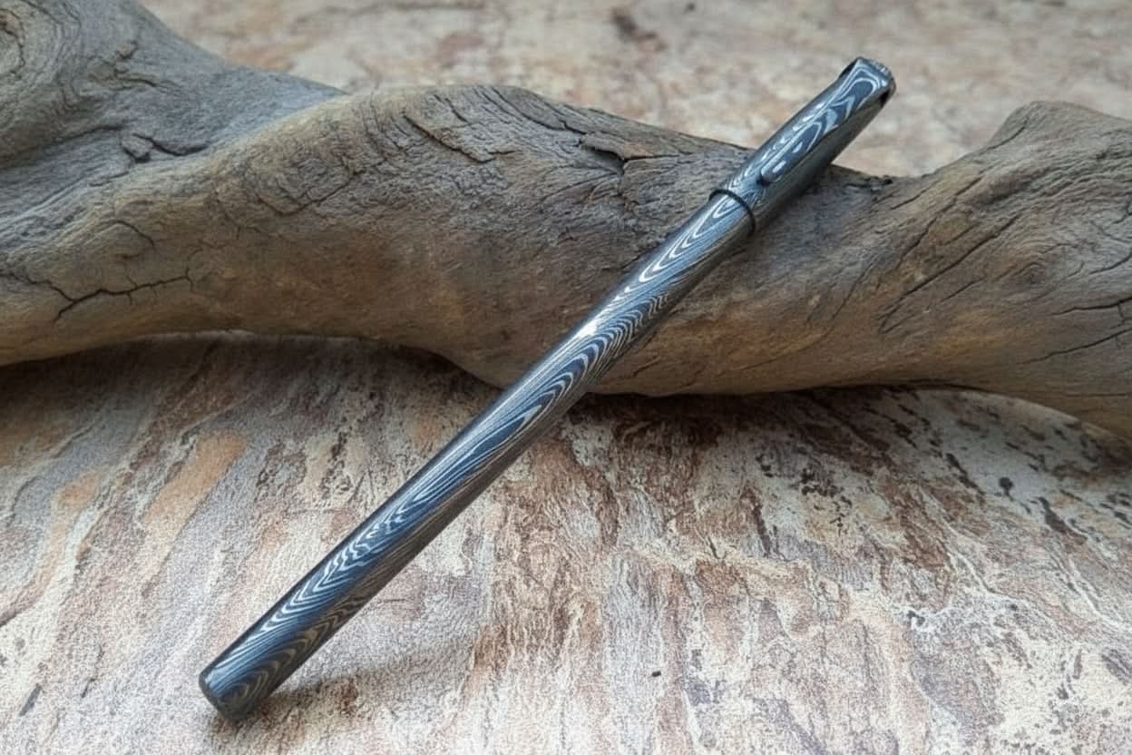 Riverflow Damascus Ballpoint Pen with Tapered Steel Tip