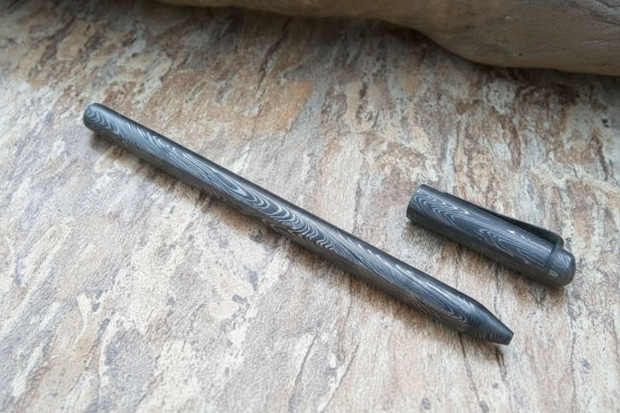 Riverflow Damascus Ballpoint Pen with Tapered Steel Tip