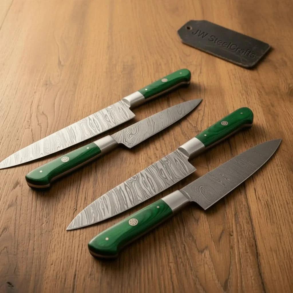 6-Piece Damascus Kitchen Knife Set with Green Wood Handle