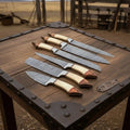 6-Piece Damascus Kitchen Knife Set with White Bone and Red Wood Handles