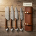 4-Piece Damascus Knife Set with Chinese Cleaver with Water and Ladder Pattern Damascus Blades