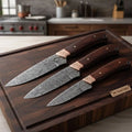 3-Piece Damascus Knife Set with Engraved Bolsters with Topographic Blades