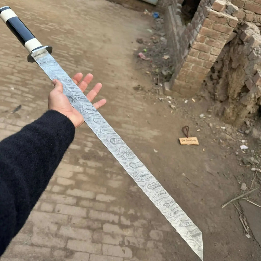 Handmade Damascus Seax Sword 15-Inch Blade, Viking & Anglo-Saxon Replica