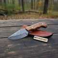 Damascus Drop Point Skinner Knife 3 Inch Blade Rosewood Handle Fixed Blade With Leather Sheath