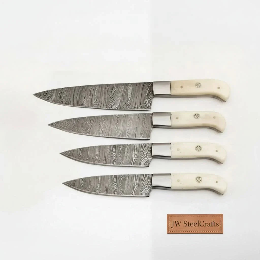 3-Piece Damascus Slicing Carving Knife Set with Bone Handle with Water Flow Blades