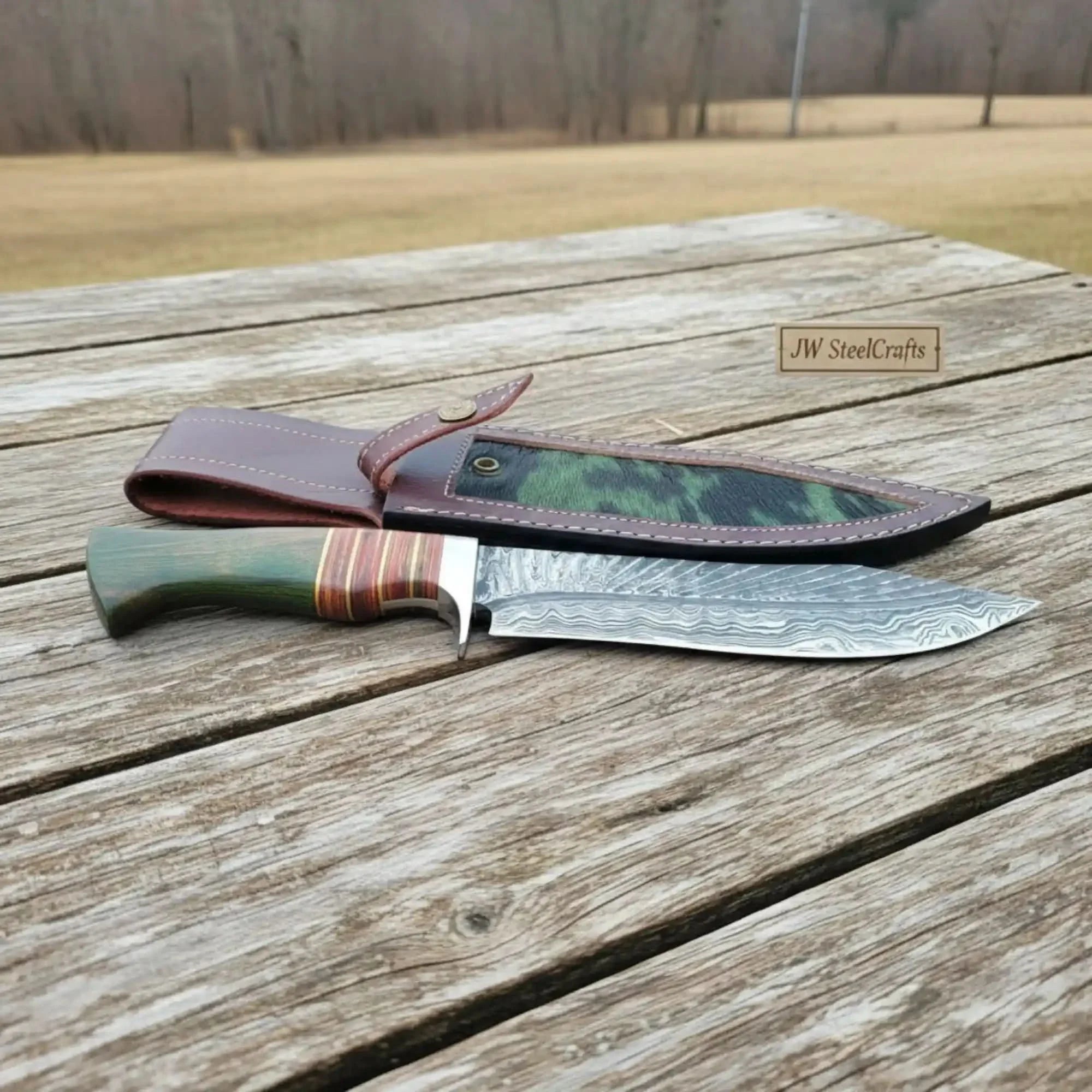 Hunting Knife Damascus Steel 7 Inch Blade Full Tang Camping Knife