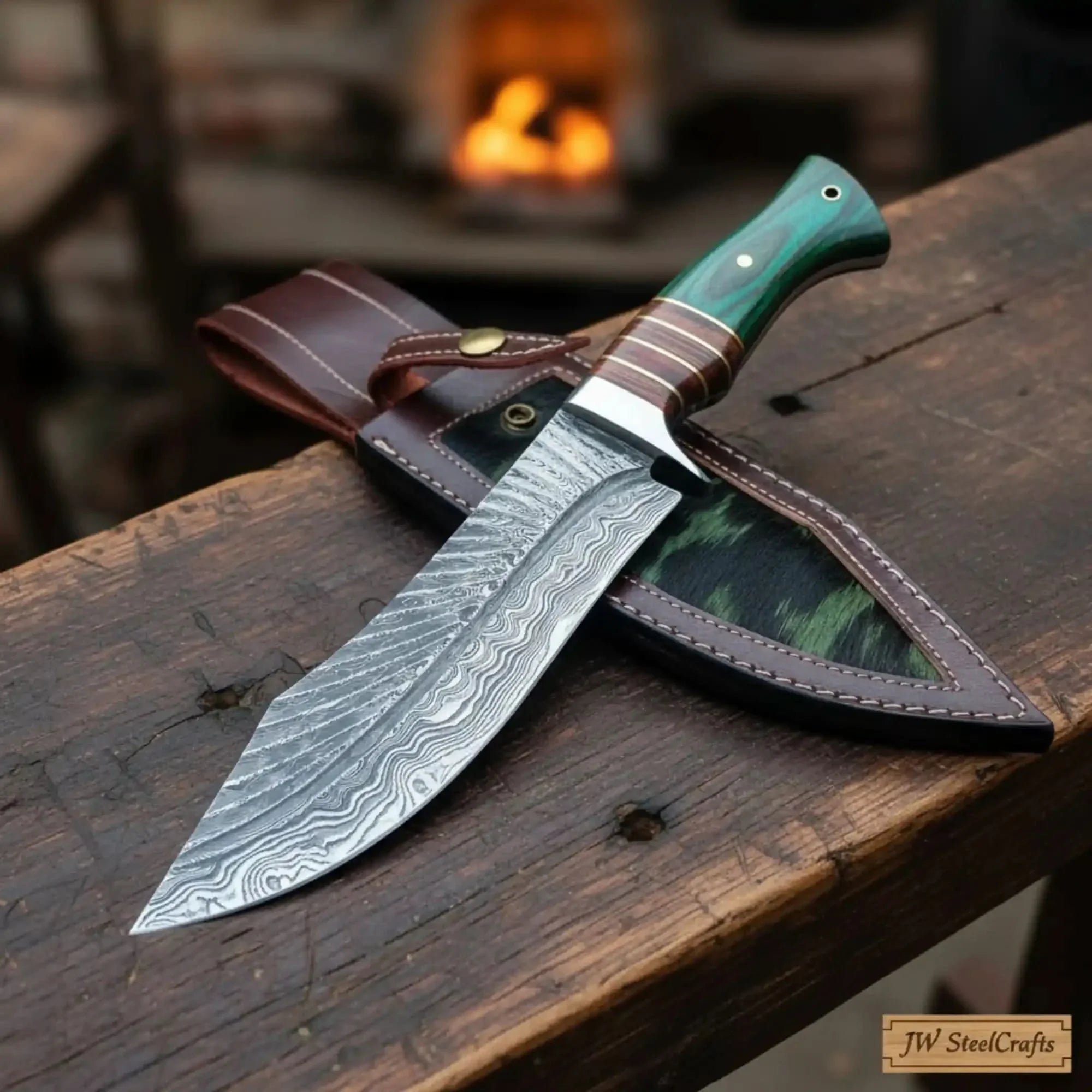 Hunting Knife Damascus Steel 7 Inch Blade Full Tang Camping Knife