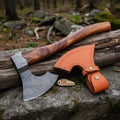 Traditional Norse Bearded War Axe (Skeggøx) featuring Damascus Steel Head, Solid Wood Handle, Sheath Included