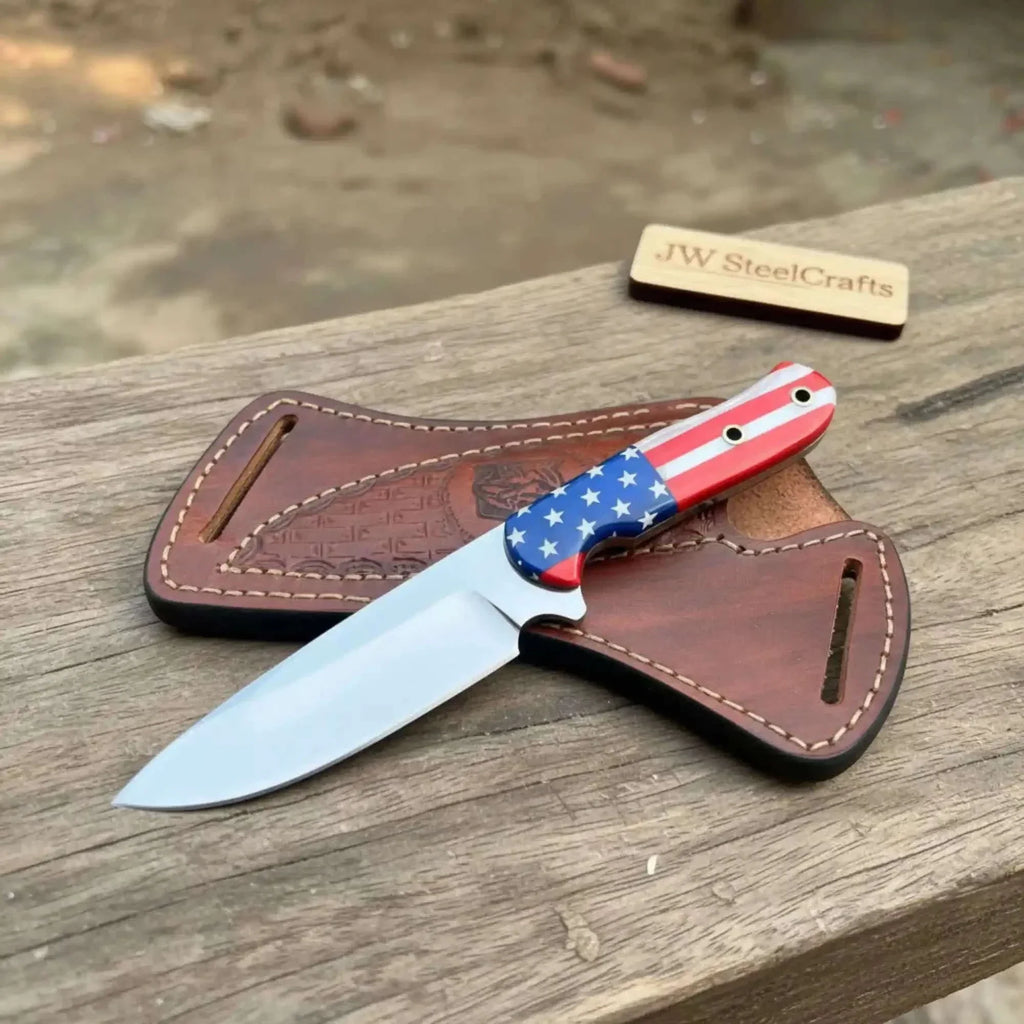 American Flag Themed Custom Blade with Leather Sheath