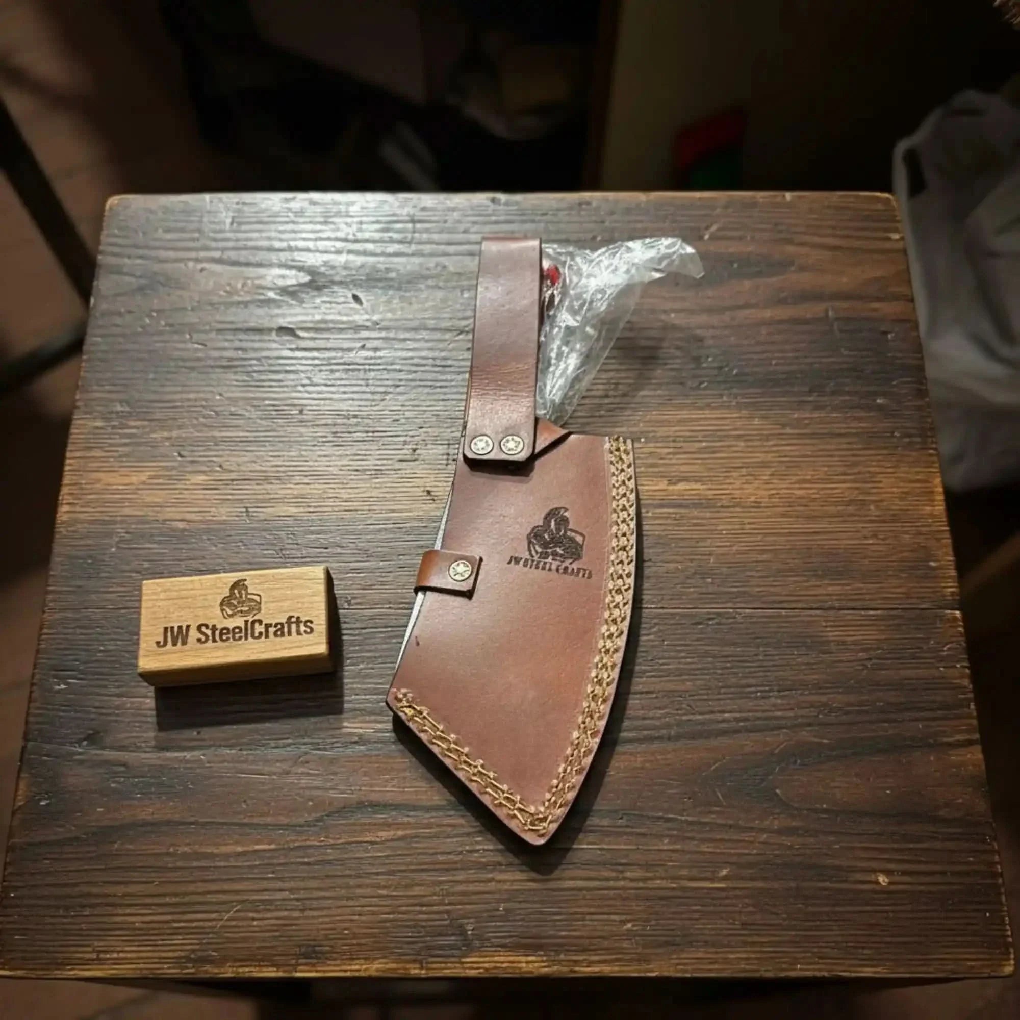 Damascus Steel Cleaver Knife with American Flag Resin Handle