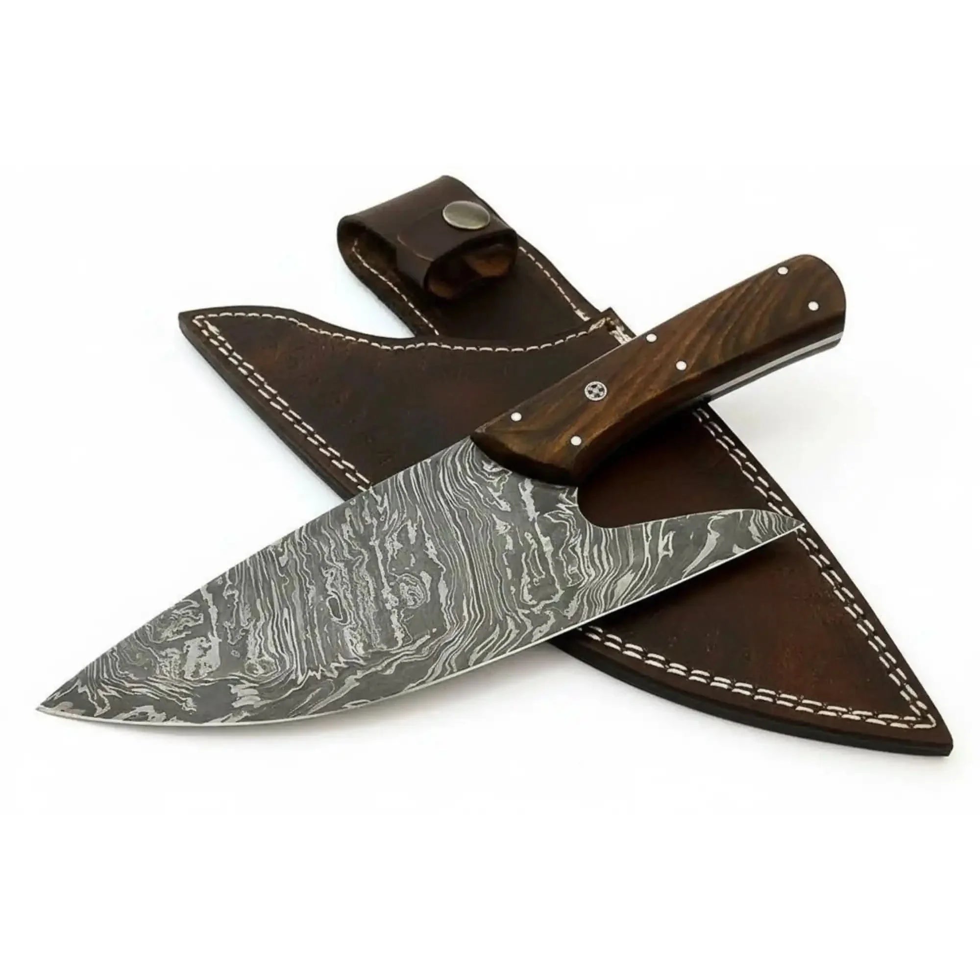 Damascus Steel Mini Cleaver Chef Knife with Rosewood Handle – 10 Inch Overall