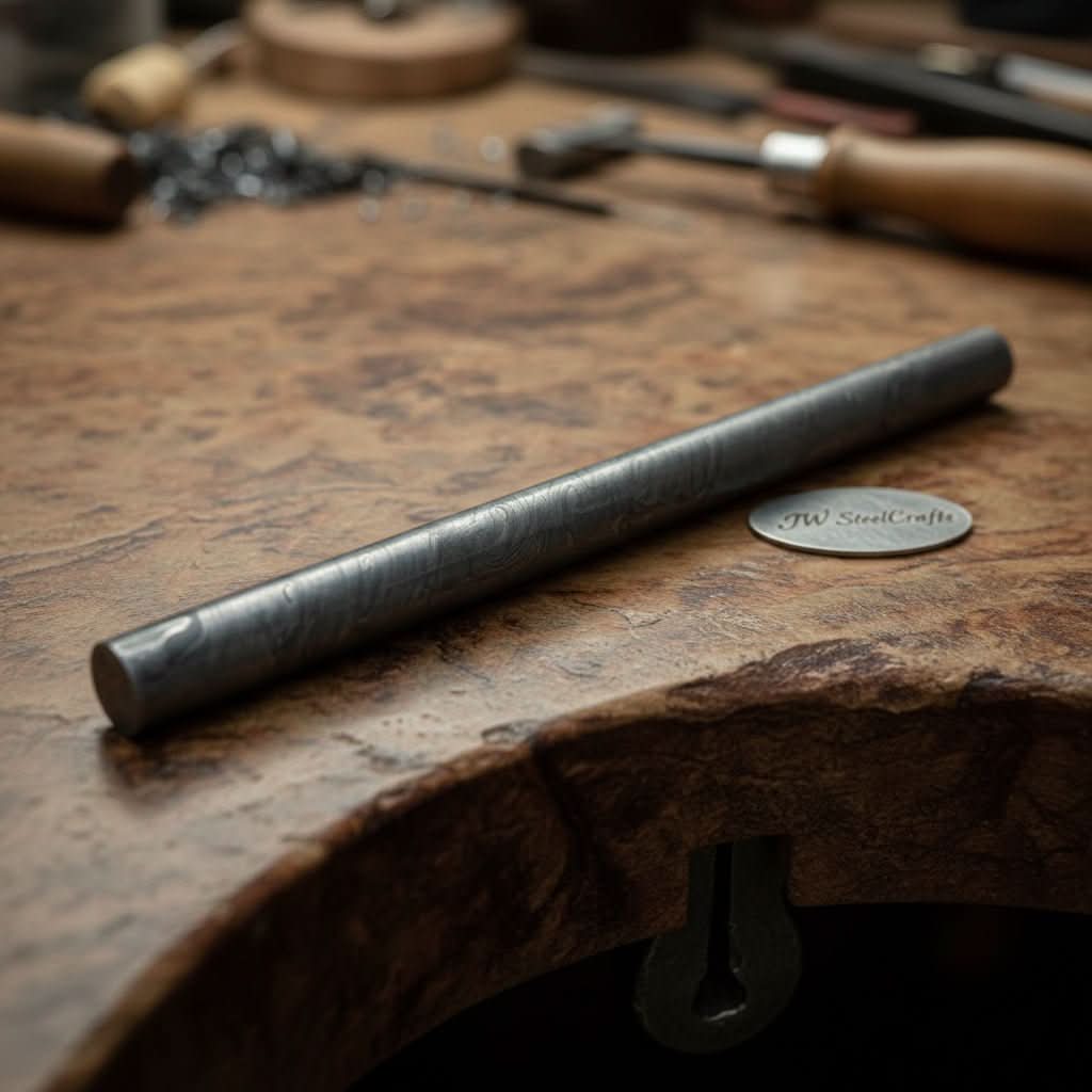 Glimmerforge Damascus Rod 14" BilletFor Guard , Rings And Jewelery Making/ Raw Materials for Jewelery DK-0126 and JW SteelCrafts